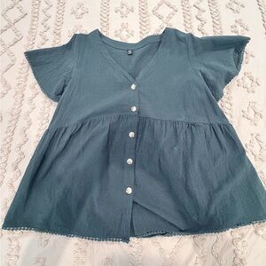 SHEIN Teal Button-Front Babydoll Dress